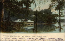 Boat House and Lake, Wellesley College Massachusetts Postcard Postcard Postcard