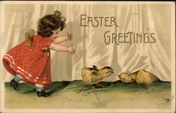 Girl Chasing Chicks Postcard