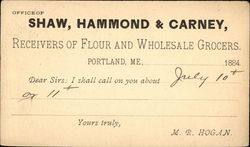 Calling Card from Shaw, Hammond, and Carney, Receivers of Flour and Wholesale Grocers Advertising Postcard Postcard Postcard