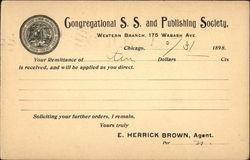 Receipt from Congregational S. S. and Publishing Society Advertising Postcard Postcard Postcard