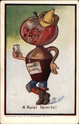 Hard Cider with an Apple Head and an Empty Cup Drinking Postcard Postcard Postcard