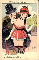 Scantily Clad Woman with Male Admirer - French Language Risque & Nude Postcard Postcard Postcard