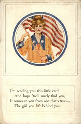 Woman in Patriotic Dress with Flag Postcard