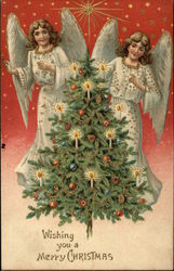 Two Angels, Christmas Tree Postcard