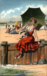 Woman on the Beach with an Umbrella Swimsuits & Pinup Postcard Postcard Postcard