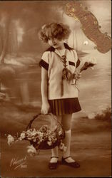 Girl with Basket of Flowers Postcard