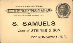 Advertisement and Order Sheet for S. Samuels in New York Postcard