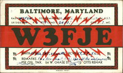 W3FJE - Baltimore, Maryland Postcard