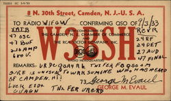 W3BSH - Camden, NJ QSL & Ham Radio Postcard Postcard