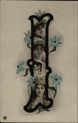 Letter I with Women's Faces Postcard