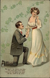 Man on Bended Knee Proposing to Woman in White Dress Engagement Postcard Postcard Postcard