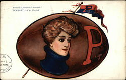 Pennsylvania Football with Portrait of Woman Upenn Postcard