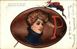 Pennsylvania flag and the head of a woman with the letter P Postcard