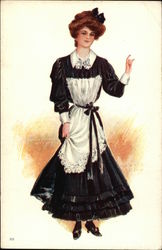 Woman in Black Dress and White Apron Women Postcard Postcard Postcard