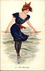 "Miss Seashore" - Ocean Pose in Sailor Themed Attire Women Postcard Postcard Postcard