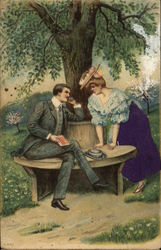 Couple on Bench under Tree Postcard