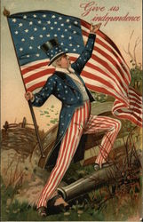 Give Us Independence - with Uncle Sam holding American Flag 4th of July Postcard Postcard Postcard