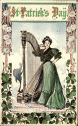 Woman in Green Dress with Harp Postcard