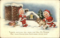 Two Children on Snow Covered Roof Postcard Postcard Postcard