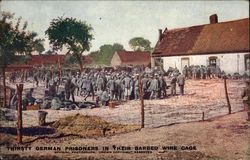 Thirsty German Prisoners in Their Barbed Wire Cage World War I Postcard Postcard Postcard