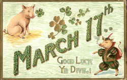 Pigs and Clovers - March 17th Postcard