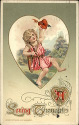 A Loving Thought with Cupid, Hearts, and Arrows Postcard