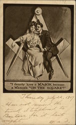 Couple Sitting on Mason Logo Freemasonry Postcard Postcard Postcard