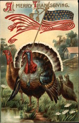 Turkeys with American Flag Patriotic Postcard Postcard Postcard