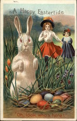 Children Discovering Easter Bunny and Eggs With Bunnies Postcard Postcard Postcard