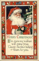 Merry Christmas! I'm sure my wishes will come true, 'Cause Santa's Taking them to you! Postcard