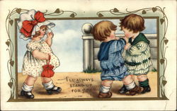 Two Boys Fighting Over a Girl Children Postcard Postcard Postcard