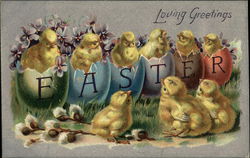 Easter - Loving Greetings With Chicks Postcard Postcard Postcard