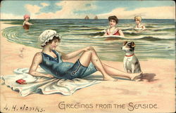 Four Woman and Dog at the Seaside Women Postcard Postcard Postcard