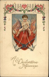 Cupid Riding Heart Pulled by Doves Postcard Postcard Postcard