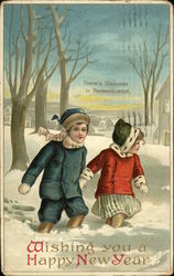 Children Holding Hands, Walking through Snow Postcard