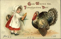 Child Giving Corn to Turkey Postcard