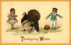 Thanksgiving Wishes with Children, Turkey and Pumpkin Postcard