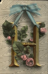 Letter H with Bow and Flowers Postcard