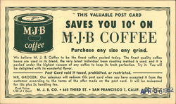 Advertisement and Coupon for MJB Coffee Advertising Postcard Postcard Postcard