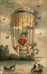 Boy in Easter Egg Balloon With Children Postcard Postcard Postcard