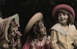 Three Girls Wearing Hats Postcard