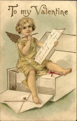 To My Valentine - Cherub Writing Note Cupid Postcard Postcard Postcard