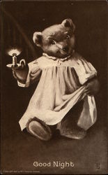 Good Night - Tedddy Bear in Nightshirt Holding Candle Teddy Bears Postcard Postcard Postcard