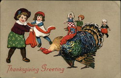 Thanksgiving Greetings Children with Turkeys Postcard Postcard Postcard