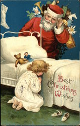 Best Christmas Wishes with Santa Listening to Child Praying Santa Claus Postcard Postcard Postcard