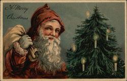 A Merry Christmas with Santa and Candle-light Tree Santa Claus Postcard Postcard Postcard