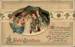 A Joyful Christmas with Santa and Children under Umbrella Santa Claus Postcard Postcard Postcard