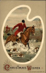 Man Riding Horse, Hunting Dogs Postcard Postcard Postcard