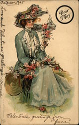 Sitting Woman with May Flowers Postcard