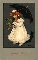 Child with White Coat and Black Umbrella Postcard